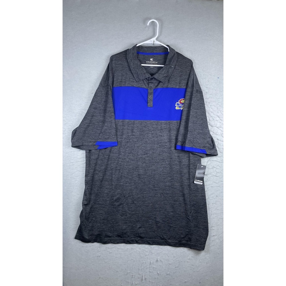 Kansas Jayhawks Shirt Mens 4XL Gray NCAA Basketball Colosseum Polo Top